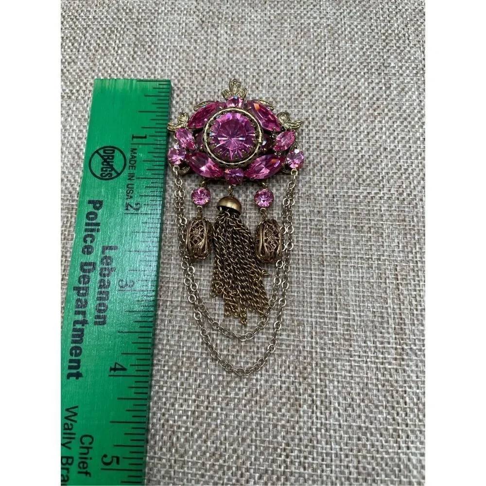 Vintage  Russian Soviet Bronze Beautiful Lacy Women's Brooch Pendant Flower Pink